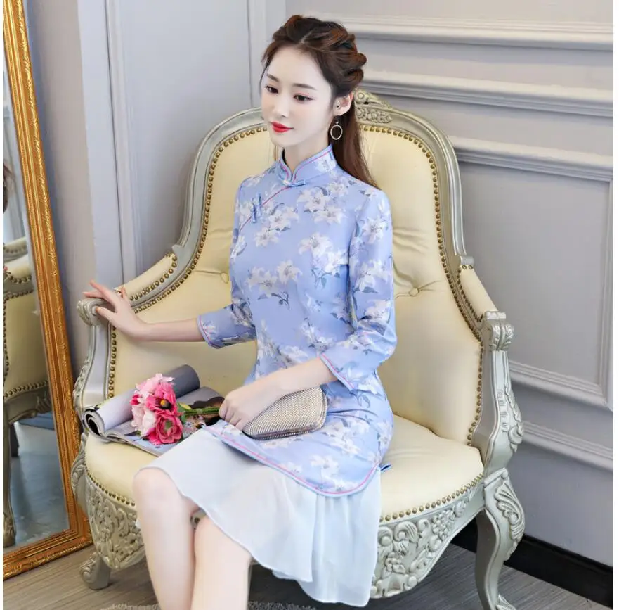 2019 жаккардовое платье aodai qipao с цветочным рисунком вьетнамский аозай Традиционный китайский женский китайский халат с длинными рукавами