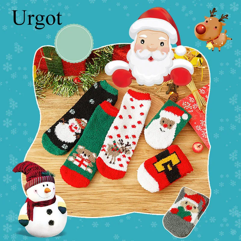Urgot, 6 пар/лот, новинка, женские носки, зимние, теплые, рождественский подарок, стерео-носки, мягкие, хлопковые, милые, Санта Клаус, носки с оленями, Calcetines