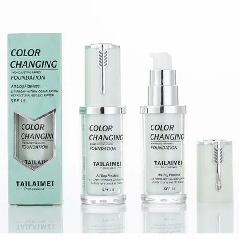 TLM 40ml white green purple temperature change liquid foundation SPF 15 concealer nude makeup high light lasting easy to fade