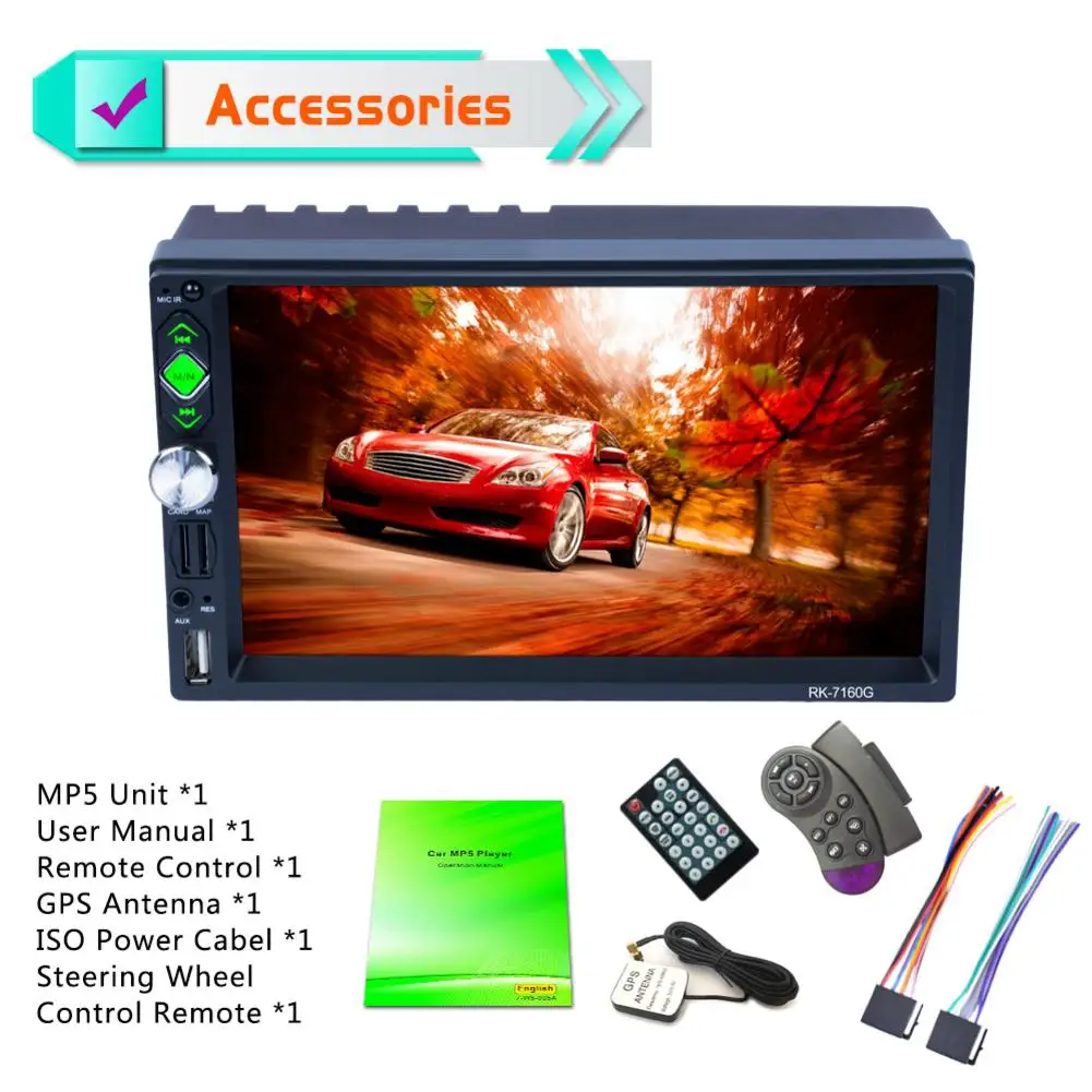 2 Din Mp5 плеер навигационная Интегрированная машина Поддержка AM FM TF USB RDS Bluetooth 7-дюймовый gps с пультом дистанционного управления Управление карта