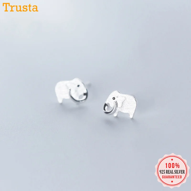 Trusta Minimalist Genuine 925 Sterling Silver Sweet Wire Drawing Elephant Stud Earring For Women Friends Jewelry Gift DA566 | Украшения и