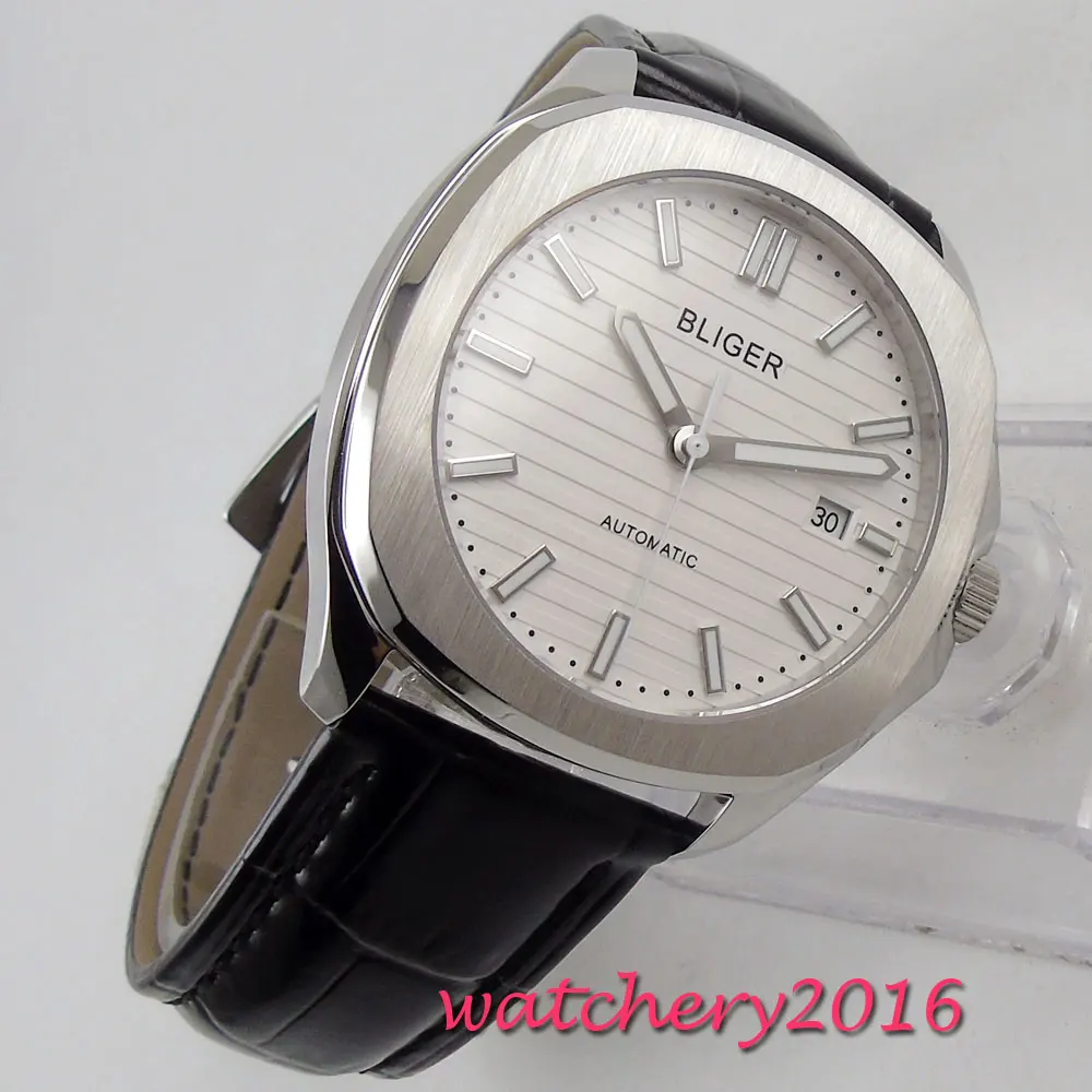 White Bliger Dial 40 мм BLIGER синий черный циферблат сапфировое стекло Дата автоматические квадратные мужские часы - Цвет: White Bliger Dial