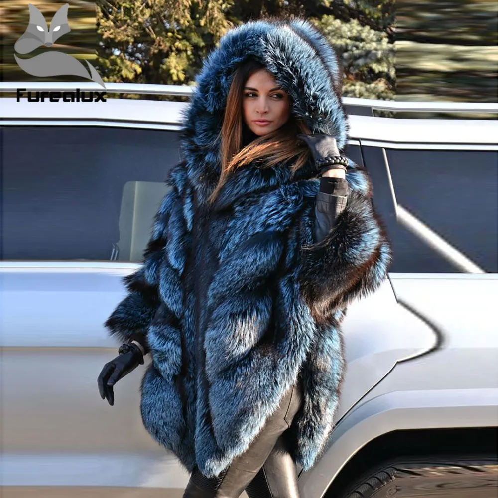 Furealux new arrival women winter thick fur coat real silver fox fur jacket high quality natural fox coat Warm Clothing