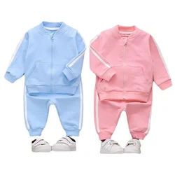Nova primavera outono crianças meninas roupas do bebê meninos com zíper calças jaqueta 2 pçs/sets crianças infantil traje da criança moda roupas esportivas