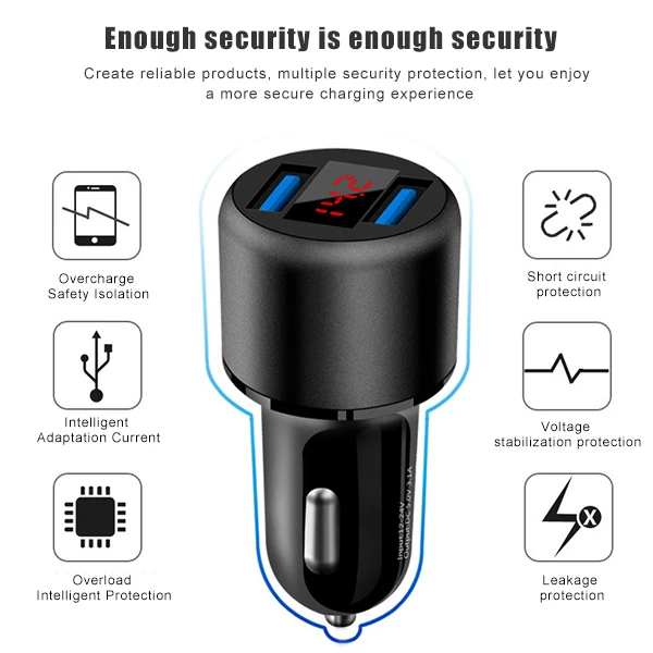 Быстрое Автомобильное зарядное устройство для телефона, 2 usb порта, светодиодный дисплей напряжения для смартфона, автомобиля GY88