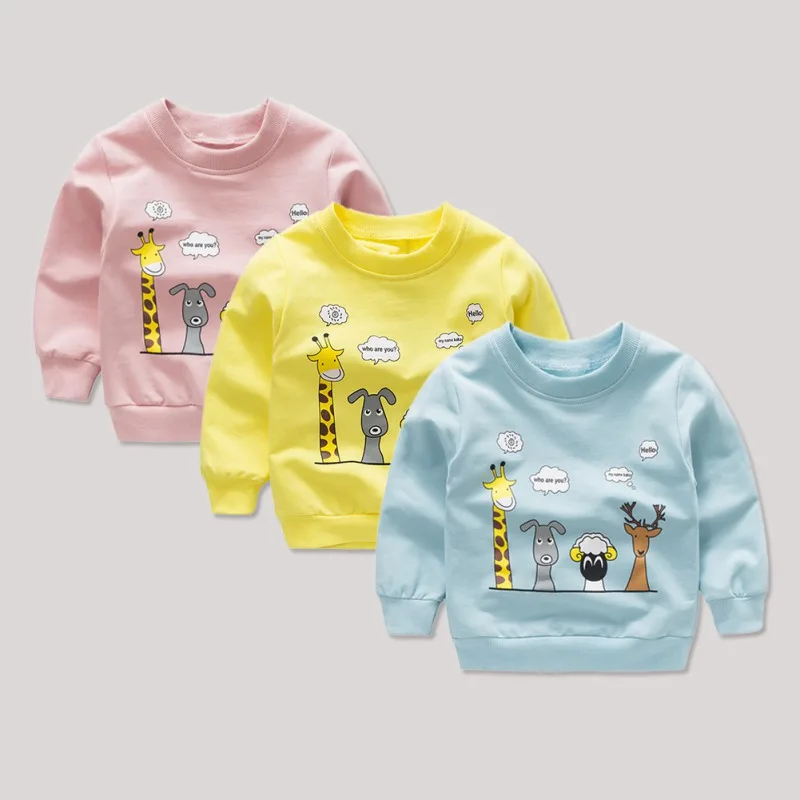 Autumn Newborn Baby 0-3Y Boys Girls Spandex Long Sleeve Sweatshirt Cute Cartoon Pattern Solid Colors Long Sleeve Sweatshirt