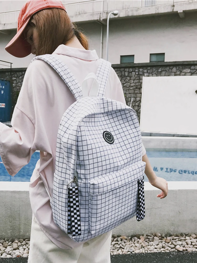 Harajuku, короткий сетчатый рюкзак, белый, черный, женский, для путешествий, лента, улыбка, рюкзак, Ptgirl, для студентов, тканевая, двойная сумка на плечо, Mochila