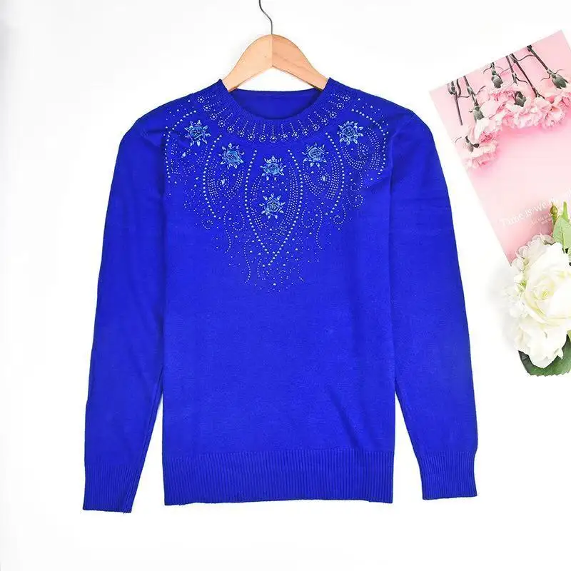 Хит женский свитер 2019 вышитый с круглым вырезом эластичный пуловер размера плюс