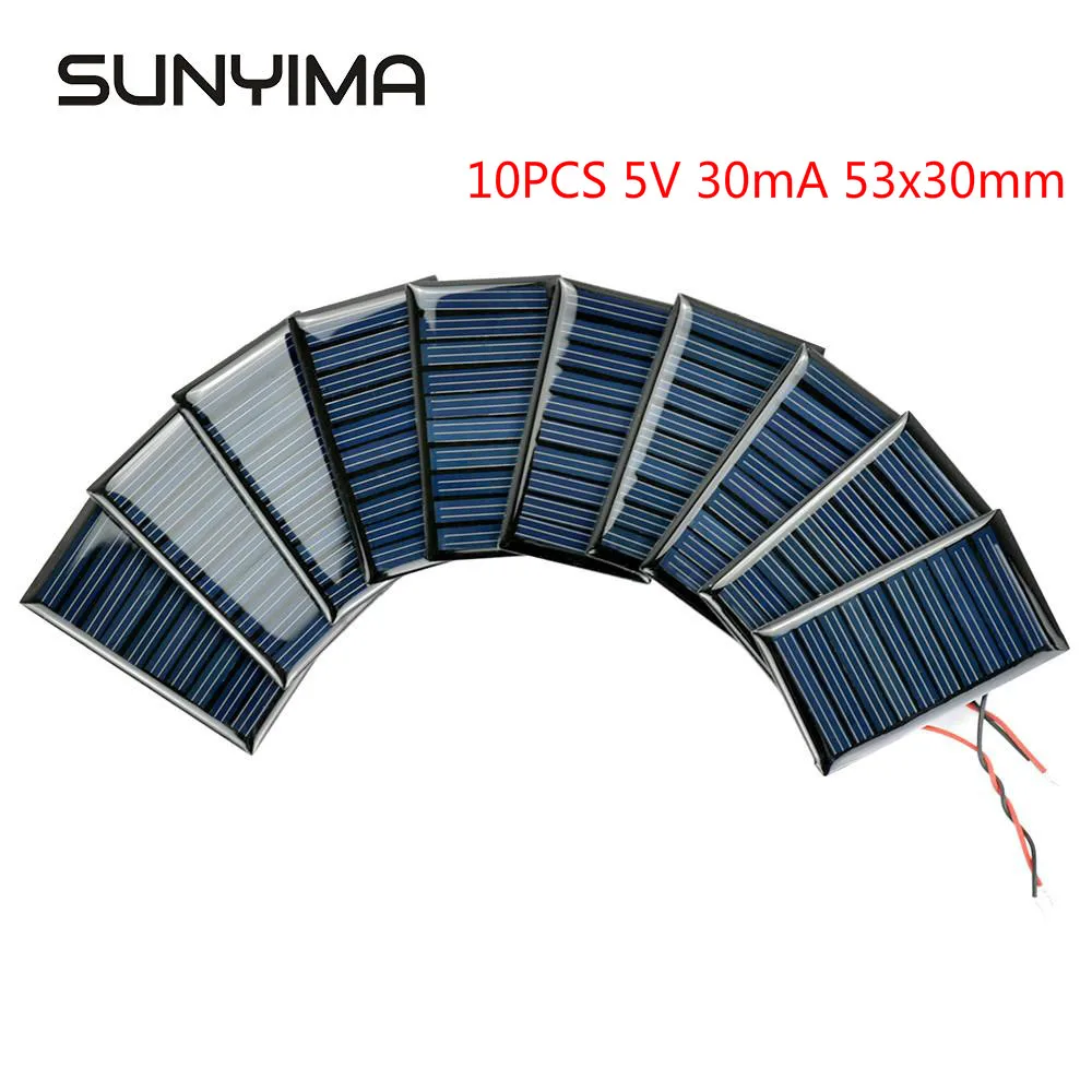 Поликристаллическая солнечная панель SUNYIMA 10 шт. 5 В 30 мА 53x30 мм | Электроника