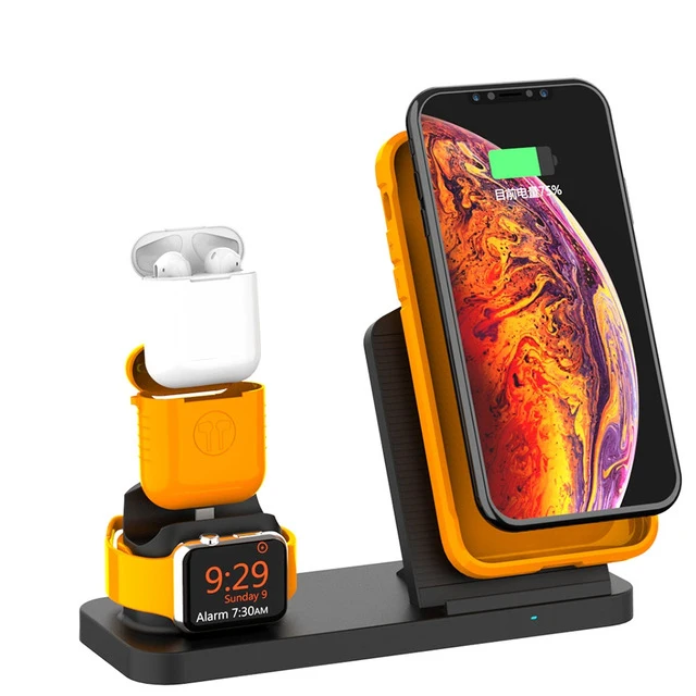 Подставка для зарядного устройства 3 в 1 для iPhone XS Max XR X 8 samsung S9 S8 S7 для Apple Watch 4 3 2 Airpods быстрая Qi Быстрая зарядка d25