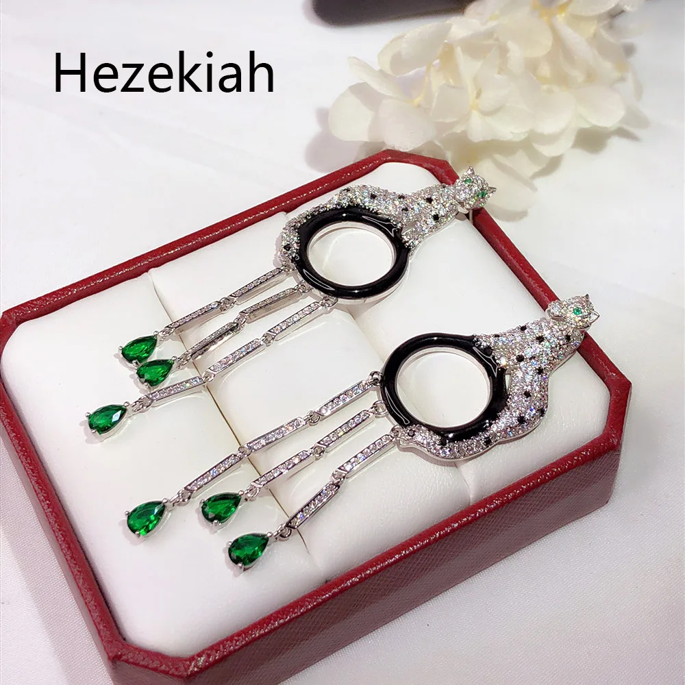 Hezekiah S925 Серебряные леопардовые серьги с кисточками Роскошные высококлассные банкетные серьги французское качество танец