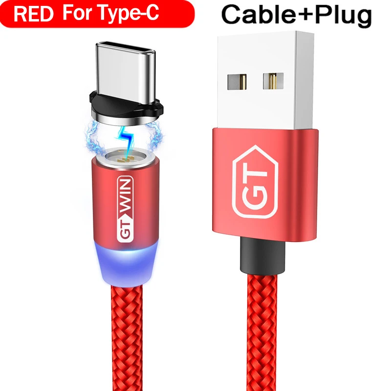 GTWIN 3A Магнитный кабель Micro USB кабель для iPhone Быстрая зарядка usb type C кабель для передачи данных для мобильного телефона Магнитный Шнур зарядное устройство 1 м/2 м - Цвет: For Type C Red