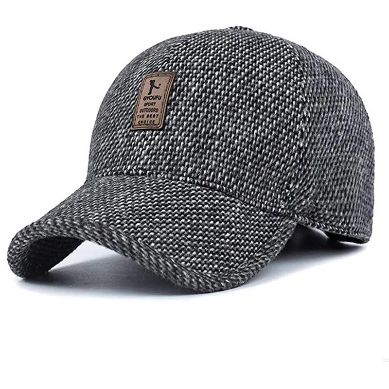 

Men Earflap Baseball Cap Woolen Style Felt Knitted Cotton Suitable for Winter Outdoor Running Thicken Warm Hats with Earflaps CD