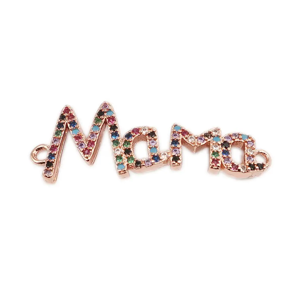 Rose Gold 8 сезонов модные медные соединители золото/серебро/розовое золото сообщение "мама" разноцветные стразы аксессуары 31 мм x 11 мм, 1 шт - Цвет: Rose Gold