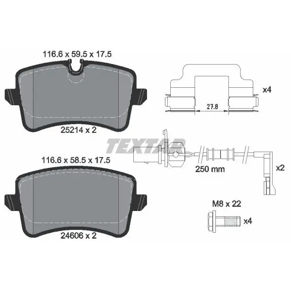 Колодки дисковые задние Audi A8 4.2FSI/TDI 09 TEXTAR 2521404