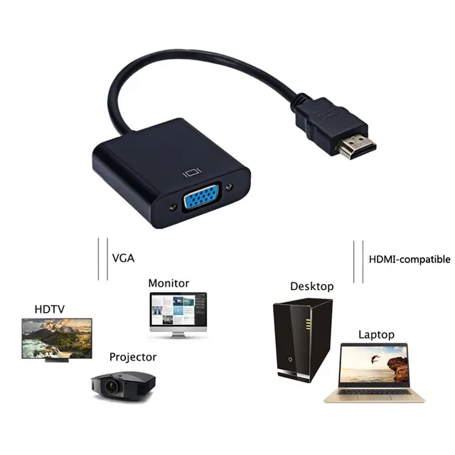 HD 1080P Digital to Analog Converter Cable HDMI-compatible to VGA Adapter Accessories All Cables Types Gadget Music & Sound TV Accessories cb5feb1b7314637725a2e7: Black|High quality version