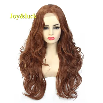 

Joy&luck Long Brown Wig Lace Front Synthetic Wigs for Women Natural Wave Costume Party Wig
