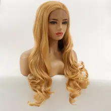 Золотой желтый натуральный объемный волнистый Glueless синтетический Frong парик из термостойкого волокна свободный пробор волос для белых черных женщин парик