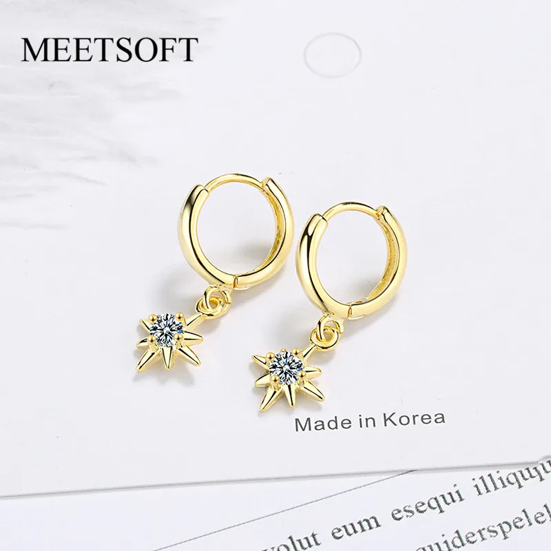 Женские серьги кольца MEETSOFT, серьги кольца из серебра 925 пробы, модные маленькие круглые серьги с кристаллами, подарок|Серьги| | АлиЭкспресс