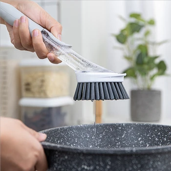

Multi-function Cleaning Brush Scrubber Automatic Detergent Liquid Dispenser Long Handle Pot Drip Brush Sponge Kitchen Wash Tools