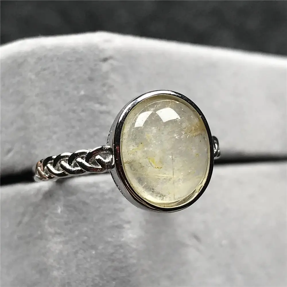

Natural Gold Rutilated Ring Jewelry For Woman Lady Man Quartz Crystal 12.5x11mm Oval Beads Silver Stone Adjustable Ring AAAAA