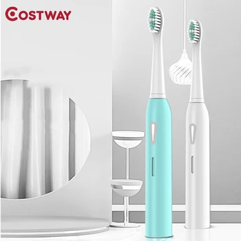 

COSTWAY Electric Toothbrush Upgraded Ultrasonic Automatic Tooth Brush USB Rechargeable Waterproof Replacement Heads Cleanin