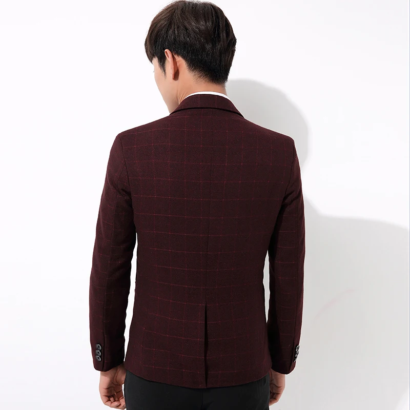Spring Autumn New Men's Blazer Plaid Suit High Quality Fashion Trendy Slim Suit Business Casual Single Button Jacket
