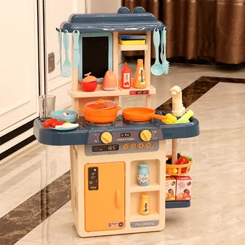 

42pcs/ set Simulation Spraying and Running Water Kitchen Set Play House Fruit miniature food cooking play food toys for children
