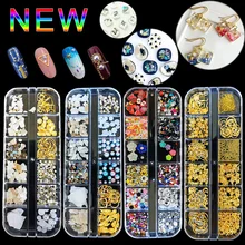 1 чехол золотые, серебряные, полые 3d-украшения для ногтей смешанные металлические рамки украшения для ногтей Блестящий кулон со стразами аксессуары для маникюра шпильки