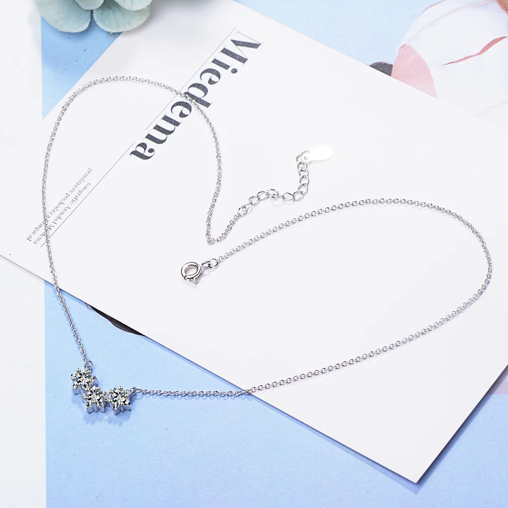925 Sterling Silver Clavicle Chain Necklace Zirconia Star Pendant Necklace For Women S-n315