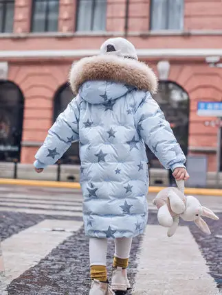 Model B Зимние теплые белые куртки-пуховики для мальчиков с принтом со звездой, водонепроницаемая одежда пальто с капюшоном и натуральным мехом для детей до-30 лет, парка - Цвет: Model B