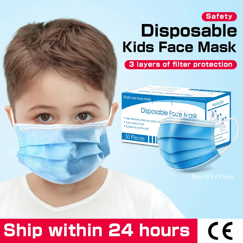 

In stock Anti-bacterial mask Kids Face Mouth Masks 20-50 pcs 3 layers Non Woven Disposable mascherine Anti-droplet Masks