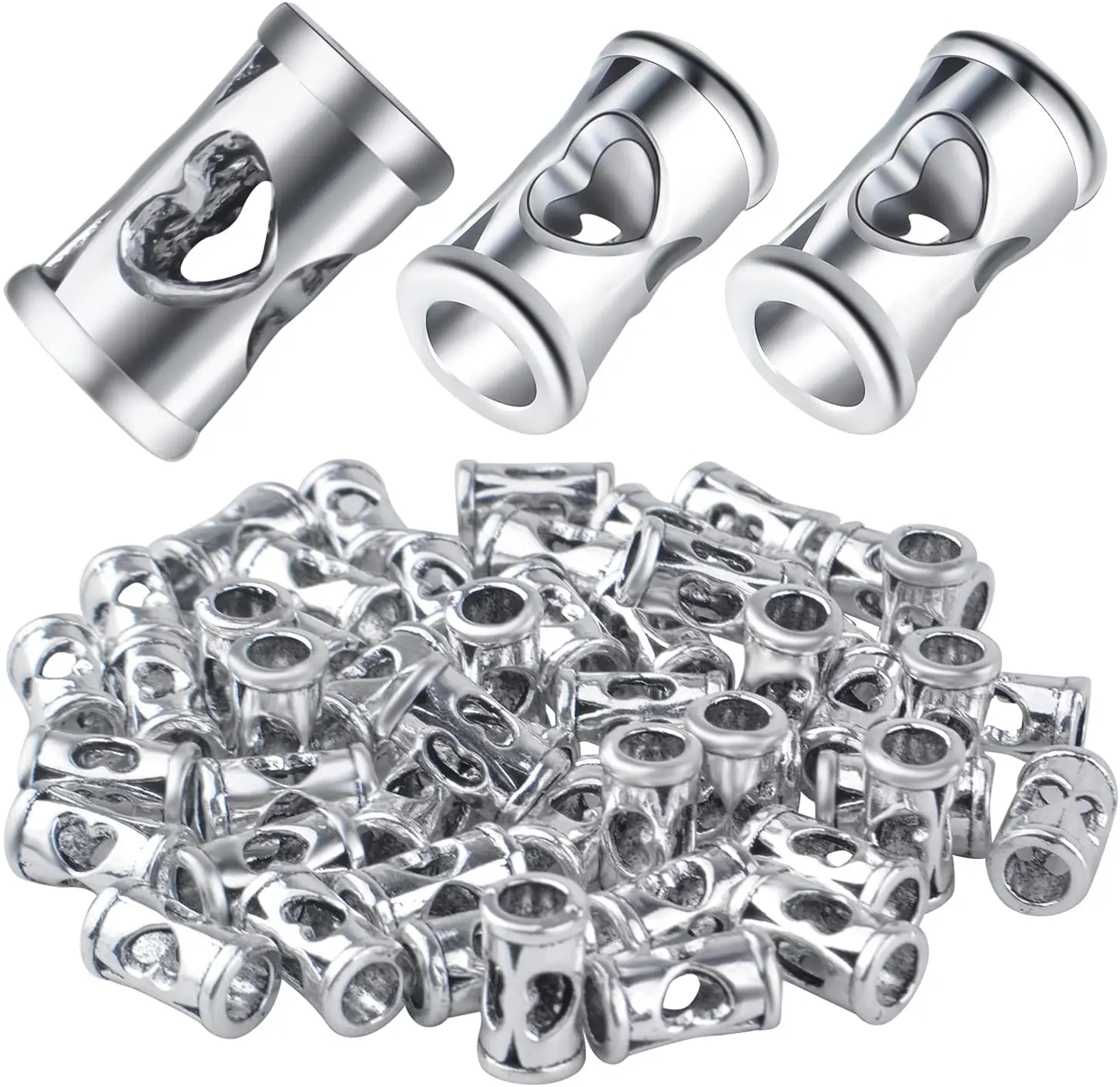 

50pcs Antique Silver Tube Spacer Beads Tibetan Alloy Column Loose Beads for DIY Bracelet Necklace Jewelry Making Supplies