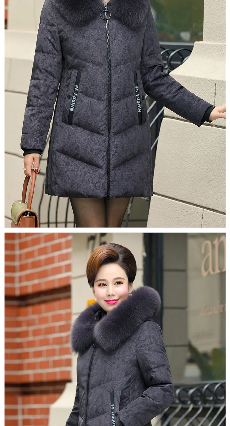 Brand Winter New Style Middle-aged down Jacket Women's Mid-length Thick Large Size Fox Fur Linc-Middle-aged Women Dress