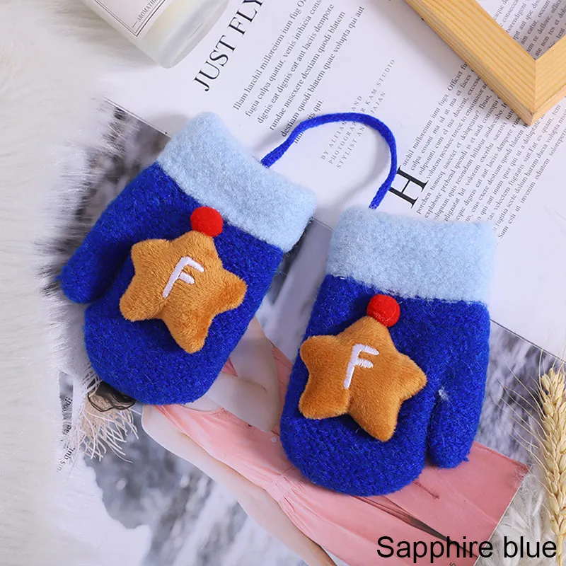 New Child Gloves 3-6 Years Old Cute Bear Cartoon Winter Knit Wool Newborn Mittens Velvet Thick Children's Kids Keep Finger Warm - Цвет: F