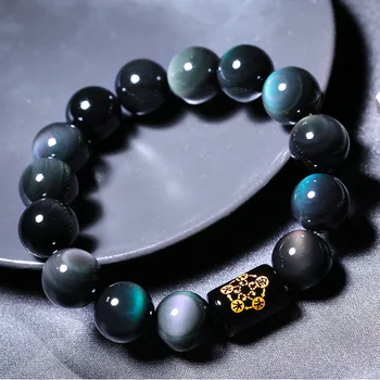 

High quality Rainbow Eye Obsidian Bracelets & Bangles Black Round Stone beads Lucky Energy Bracelet Couple's Gift Jewelry