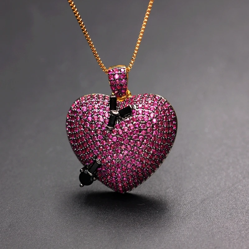 Only Ruby Necklaces Роскошные серьги-гвоздики в форме сердца, кулон, ожерелье, ювелирный набор, проложенный микро кубическим цирконием, камень, кристалл, золотой цвет, CZ, Свадебный комплект - Окраска металла: Only Ruby Necklaces