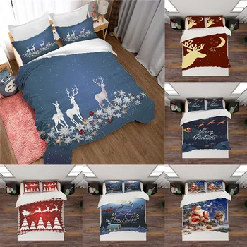 

Best Selling Christmas Bed Three-Piece 3D Digital Quilt Cover Pillowcase Comfortable Soft Breathable