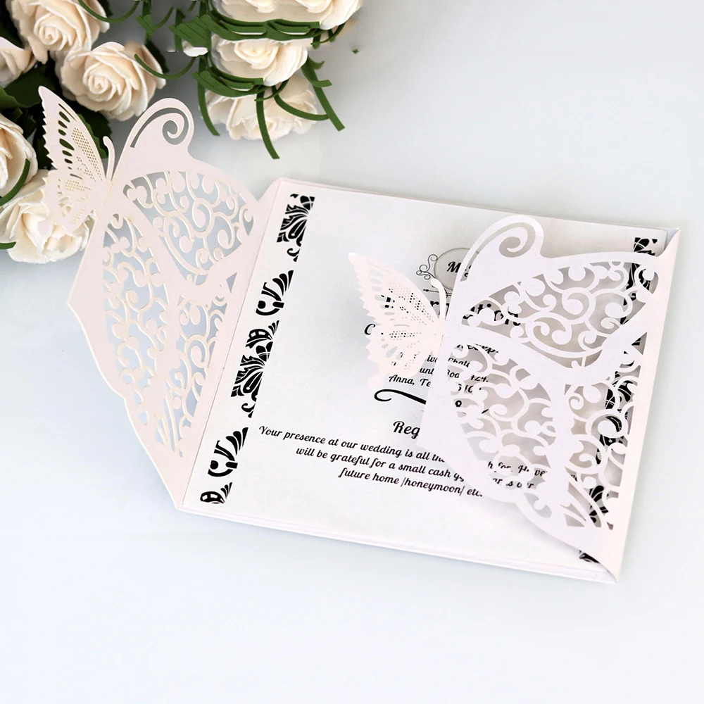  New 10pcs Elegant Laser Cut Wedding Invitation Cards Butterfly Lace Greeting Card Cards Decor Party - 4.00027E+12