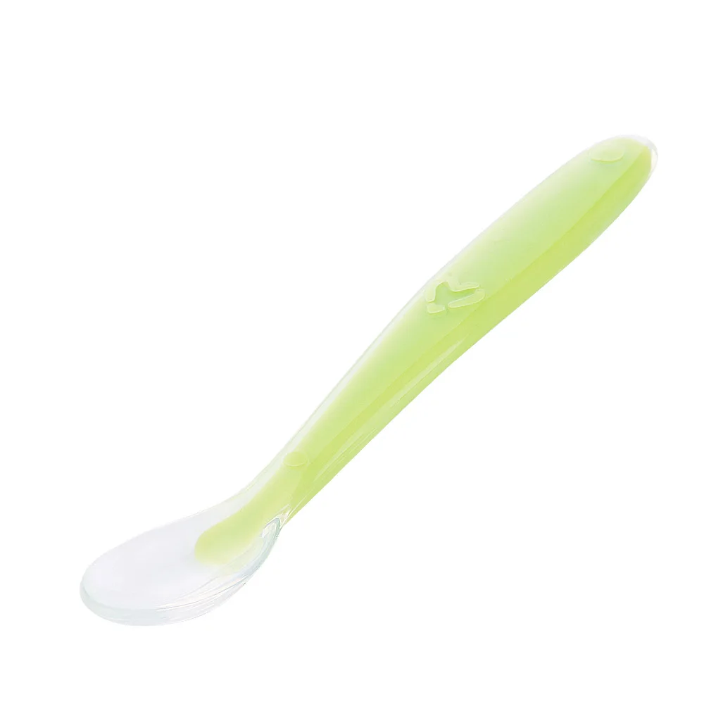 Baby Spoon Green Детские Ложки, посуда для кормления, столовые приборы, половник, столовые приборы для супа, ложка, инструменты для лоскутного шитья, силиконовая партия для детей - Цвет: Baby Spoon Green