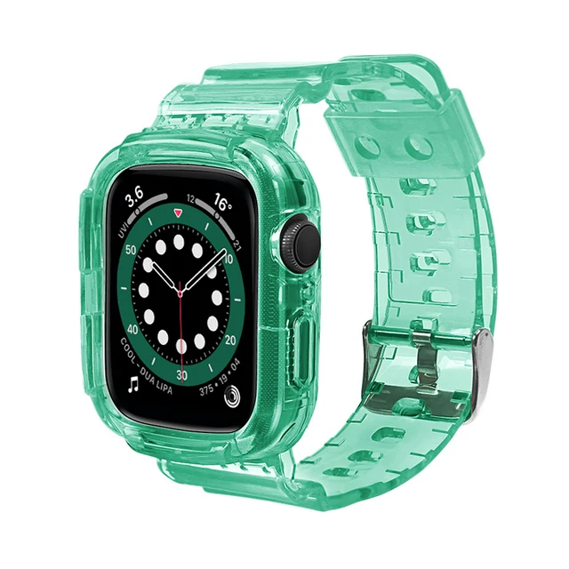 Case+Strap For Apple Watch Band 40mm 44mm 42mm 38mm Accessories Soft Transparent Bracelet iWatch for iWatch Series 6 5 4 3 2 1 Green