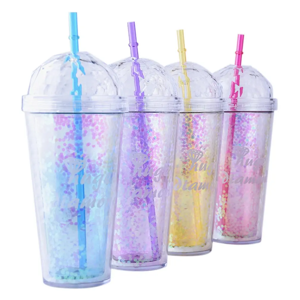 Creative Straw Cup Cream Straw Flash Double-layer Cup Cylindrical Shape Transparent Home Cafe Exquisite