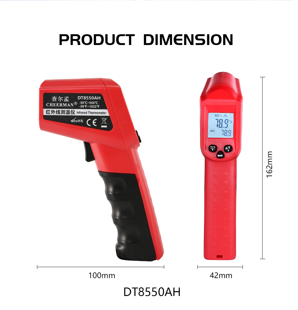 Thermomètre Infrarouge Laser Numérique –50°C à +400°C – Sans Contact Pour Cuisine, Grillades, Congélateur, Chauffage – Pas Pour Corps Humain
