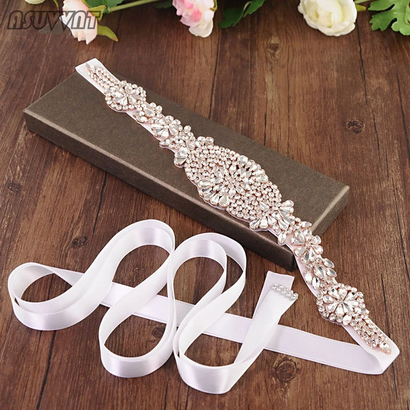 Fashion Belt Rose Gold Diamond Belt Rhinestone Belt Wedding Belt Sashes Bride Waistband Dress Satin Ribbon Bling Belt For Women