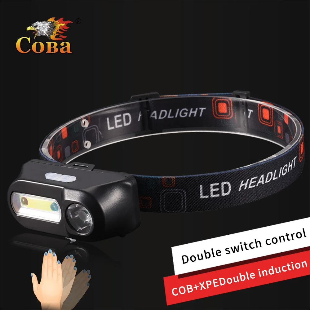 COBA led сенсор фар 2000LM Водонепроницаемый 8 режимов пластиковый корпус cob usb