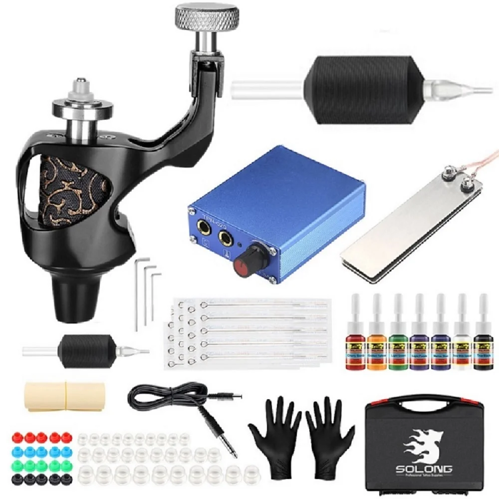 

Motor Rotary Tattoo Machine Kits Complete Shader Liner Tatto Gun Power Supply Foot Pedal Needles Ink Tip Grip for Tatoo Beginner