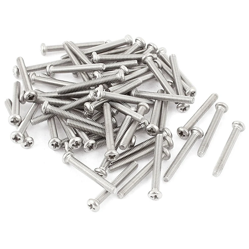 

60 x Silver Tone M2.5 * 20mm 304 Stainless Steel Round Head Screws Bolt