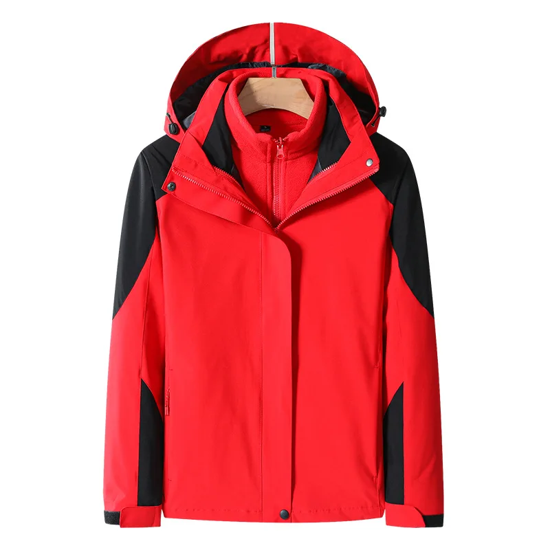 Men's Women Waterproof Windproof Hooded Jacket 3 In 1 Soft Shell Fleece Warm Windbreaker Coat Outdoor Camping Clothes Sportswear