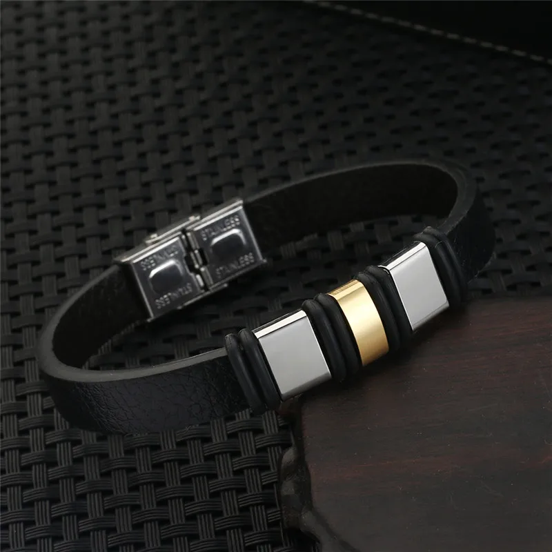 Fashion Stainless Steel Charm Black Men Bracelet Leather Braided Punk Rock Bangles Jewelry Accessories Friend | Украшения и