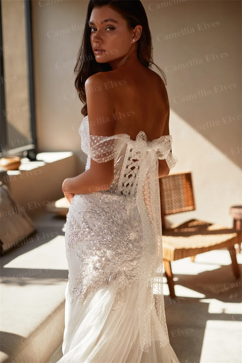 affordable wedding dresses Sexy Off The Shoulder Lace Wedding Dresses Mermaid Beadings Bride Gowns Sequined Corset Bridal Robes Lace Up Robe De Mariée affordable wedding dresses